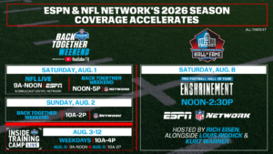 ESPN & NFL Network kick off NFL training camp with expanded ‘Back Together Weekend’ coverage, leading into Pro Football Hall