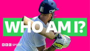 Graphic showing generic cricketer batting on pink and green background