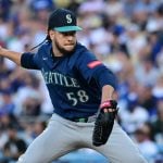 Seattle Mariners starting pitcher Luis Castillo (58) throws a pitch against the Los Angeles Dodgers during the first inning