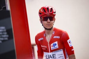 11 Tadej Pogacar of UAE Team Emirates - XRG weating the leader red jersey during the La Vuelta Espana 2026 from Monaco to