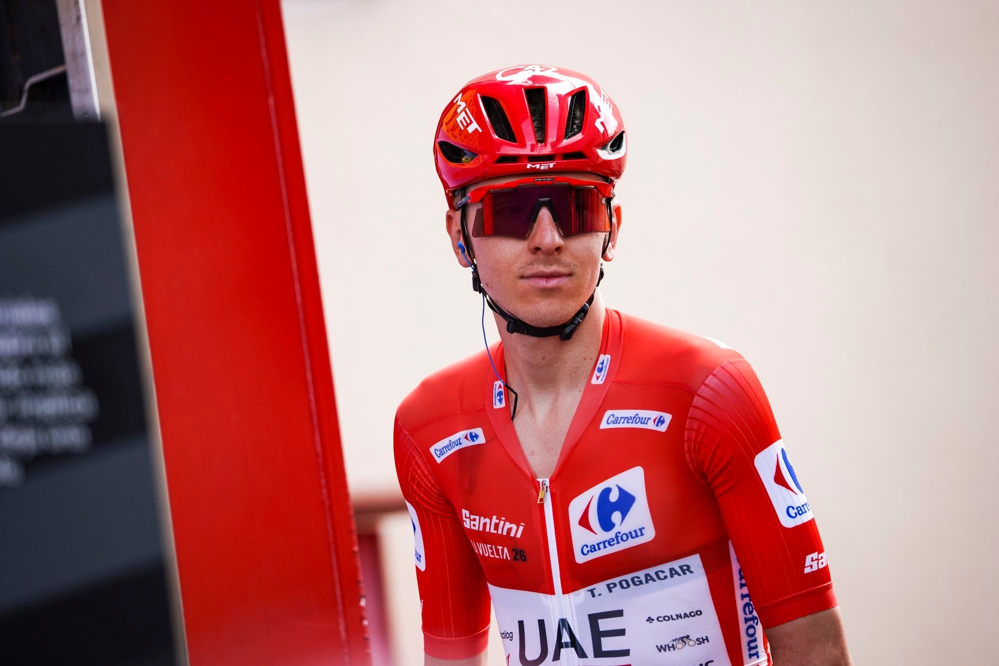 11 Tadej Pogacar of UAE Team Emirates - XRG weating the leader red jersey during the La Vuelta Espana 2026 from Monaco to
