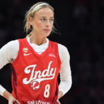 Indiana Fever guard Sophie Cunningham stands on the court during the first half of a game against the Minnesota Lynx on