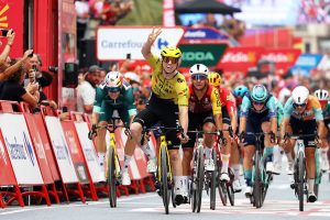 Matthew Brennan of Visma-Lease a Bike celebrates his third victory at this year