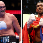 Tyson Fury and Anthony Joshua (right), draped in a Union flag