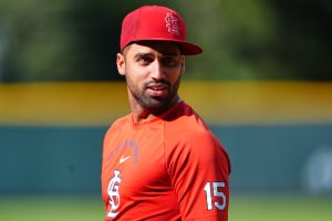 St. Louis Cardinals left fielder José Fermín warms up before a baseball game against the Colorado Rockies, Saturday, Sept