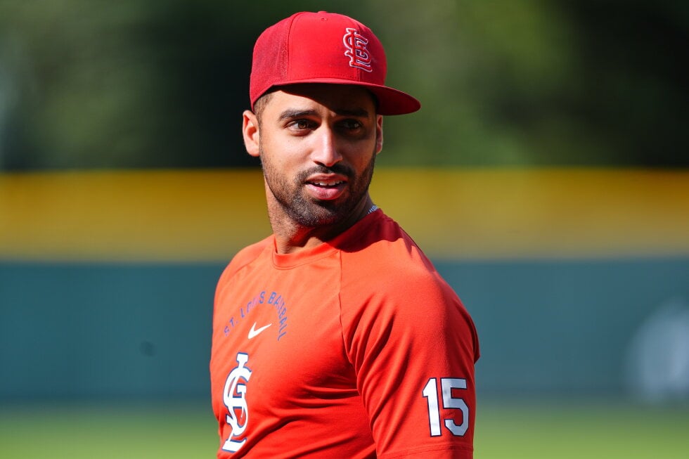 St. Louis Cardinals left fielder José Fermín warms up before a baseball game against the Colorado Rockies, Saturday, Sept