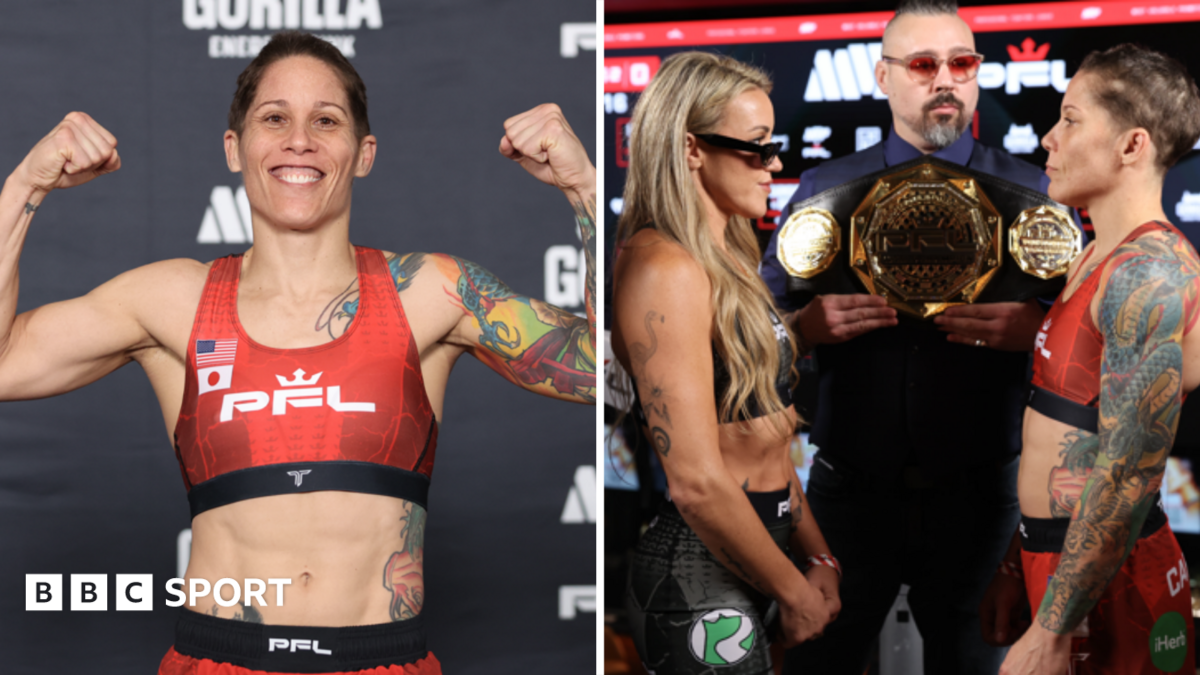 Split image of Liz Carmouche weighing in, showing bald patches on her head after a bad haircut