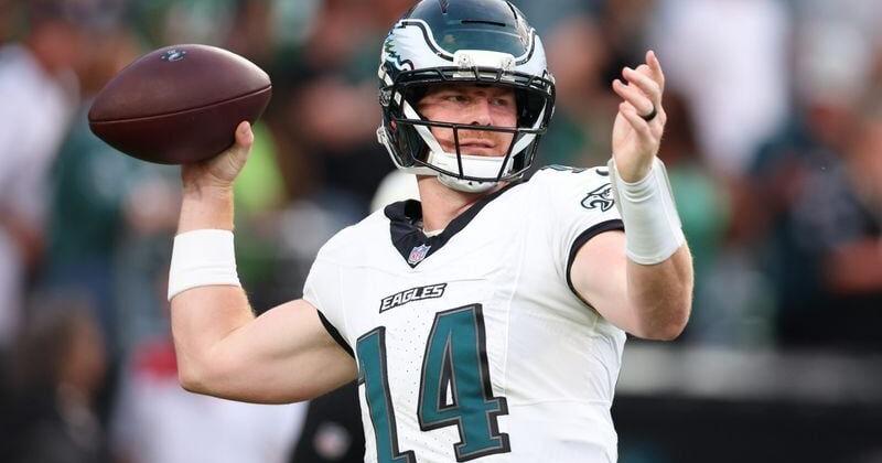 Aug 28, 2026; Philadelphia, Pennsylvania, USA; Philadelphia Eagles quarterback Andy Dalton (14) before action against the