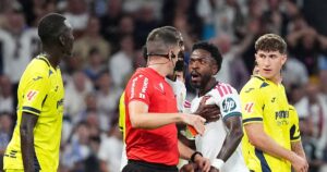 Real Madrid's Vinicius Junior after being sent off against Villarreal. Getty Images